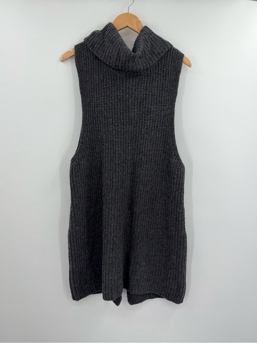 Free People Need It Now Lambswool Knit Vest Cowl Neck | Charcoal Gray | Small